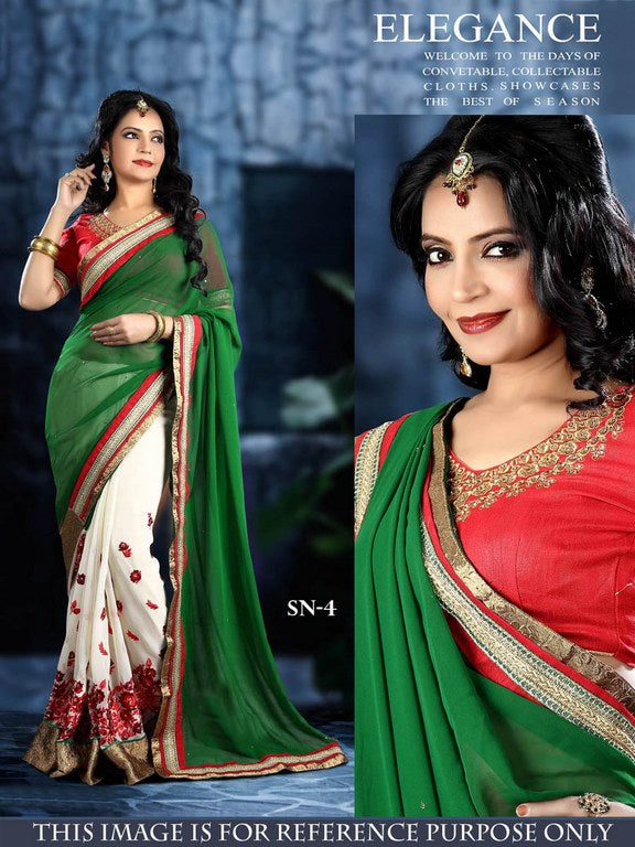 Green and white embroidered wedding saree
