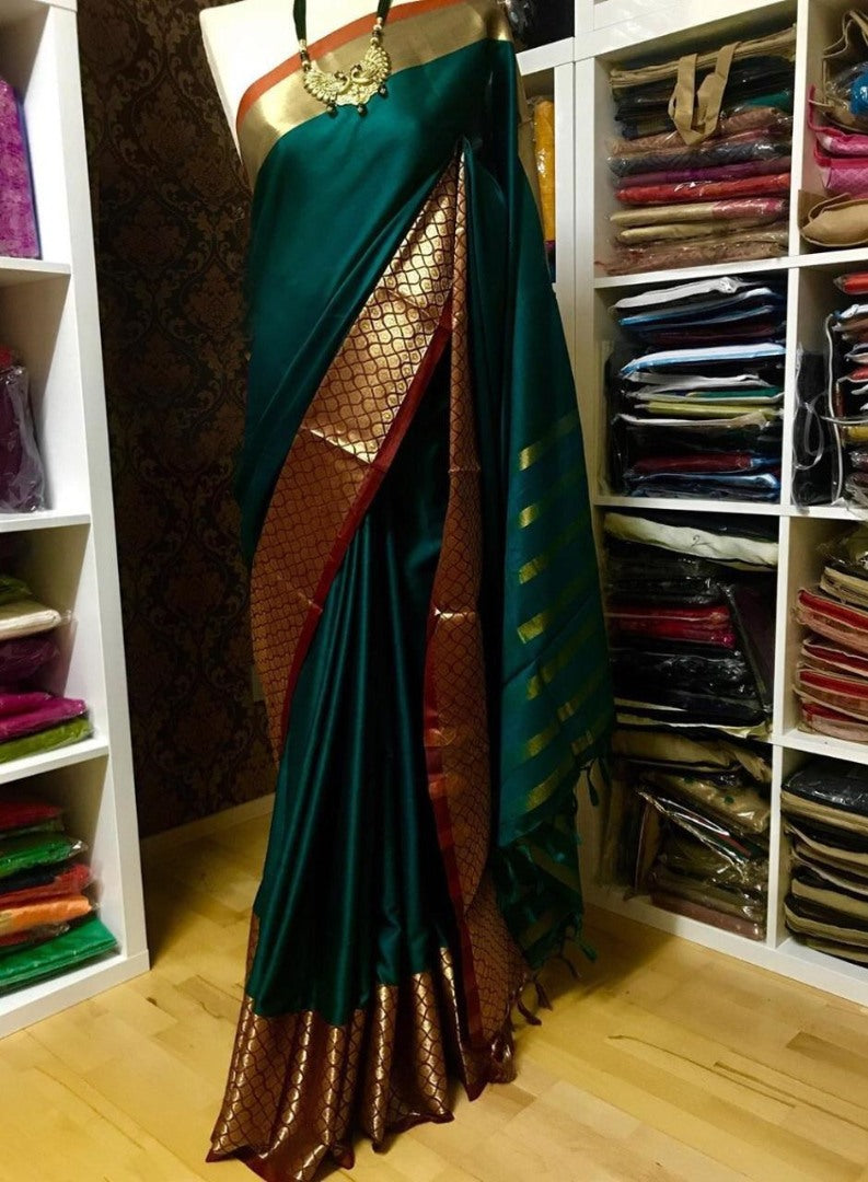 Green banarasi silk jacquard broder saree