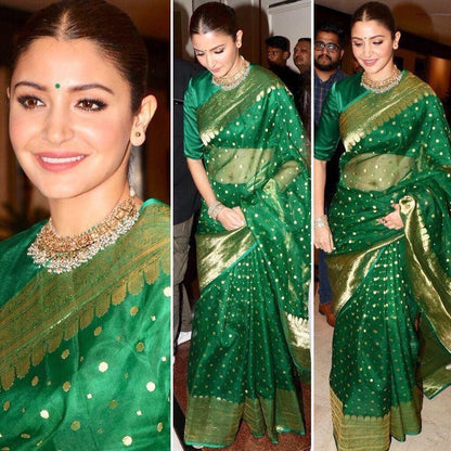 Green banarasi silk jacquard designer saree