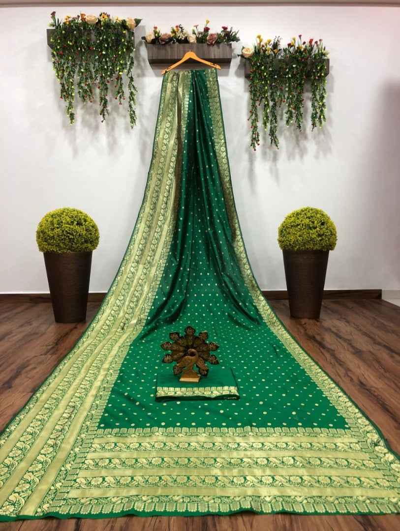 Green banarasi silk jacquard designer saree