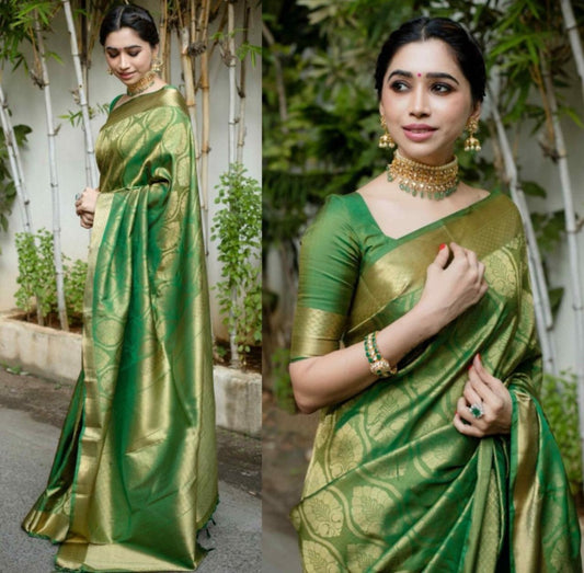 Green banarasi silk jacquard work saree