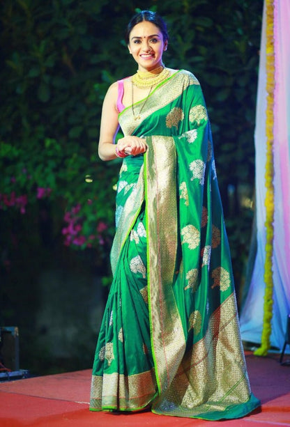 Green banarasi silk jacquard work saree