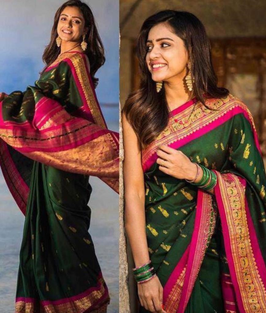 Green banarasi silk jacquard work saree