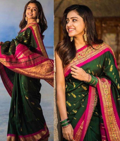 Green banarasi silk jacquard work saree