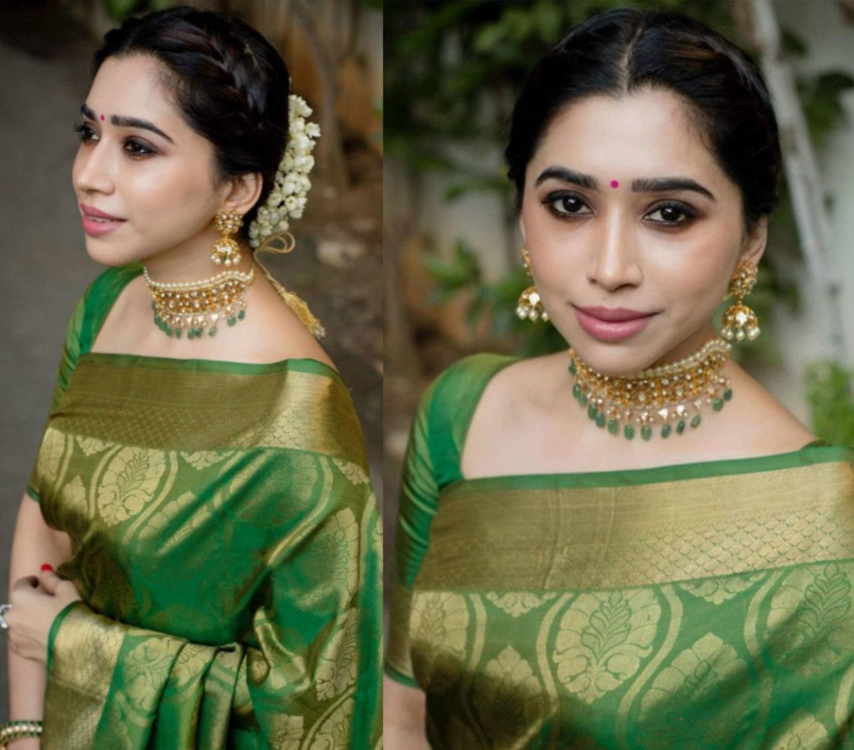 Green banarasi silk jacquard work saree