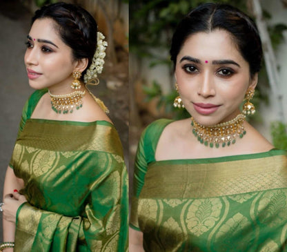 Green banarasi silk jacquard work saree