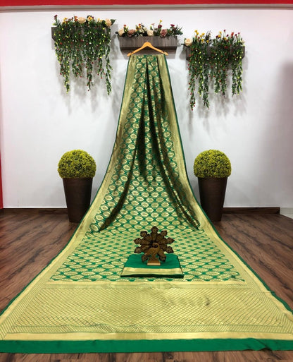 Green banarasi silk jacquard work saree