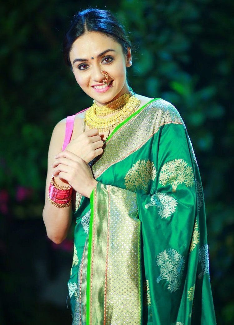 Green banarasi silk jacquard work saree