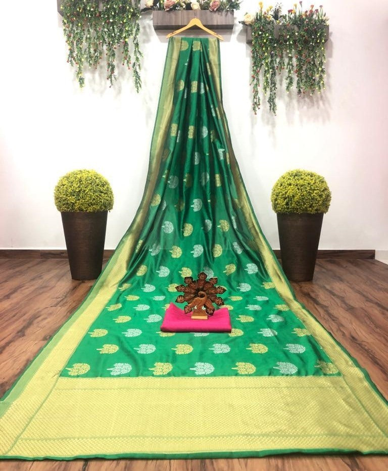 Green banarasi silk jacquard work saree