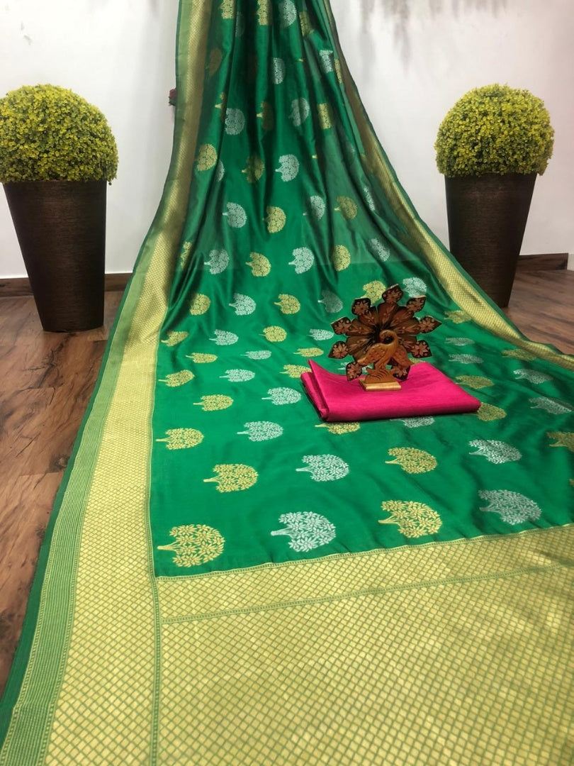 Green banarasi silk jacquard work saree