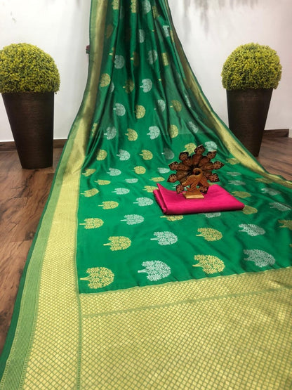 Green banarasi silk jacquard work saree