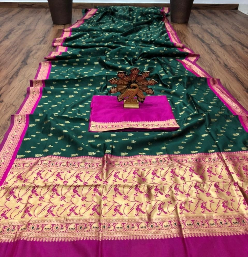 Green banarasi silk jacquard work saree