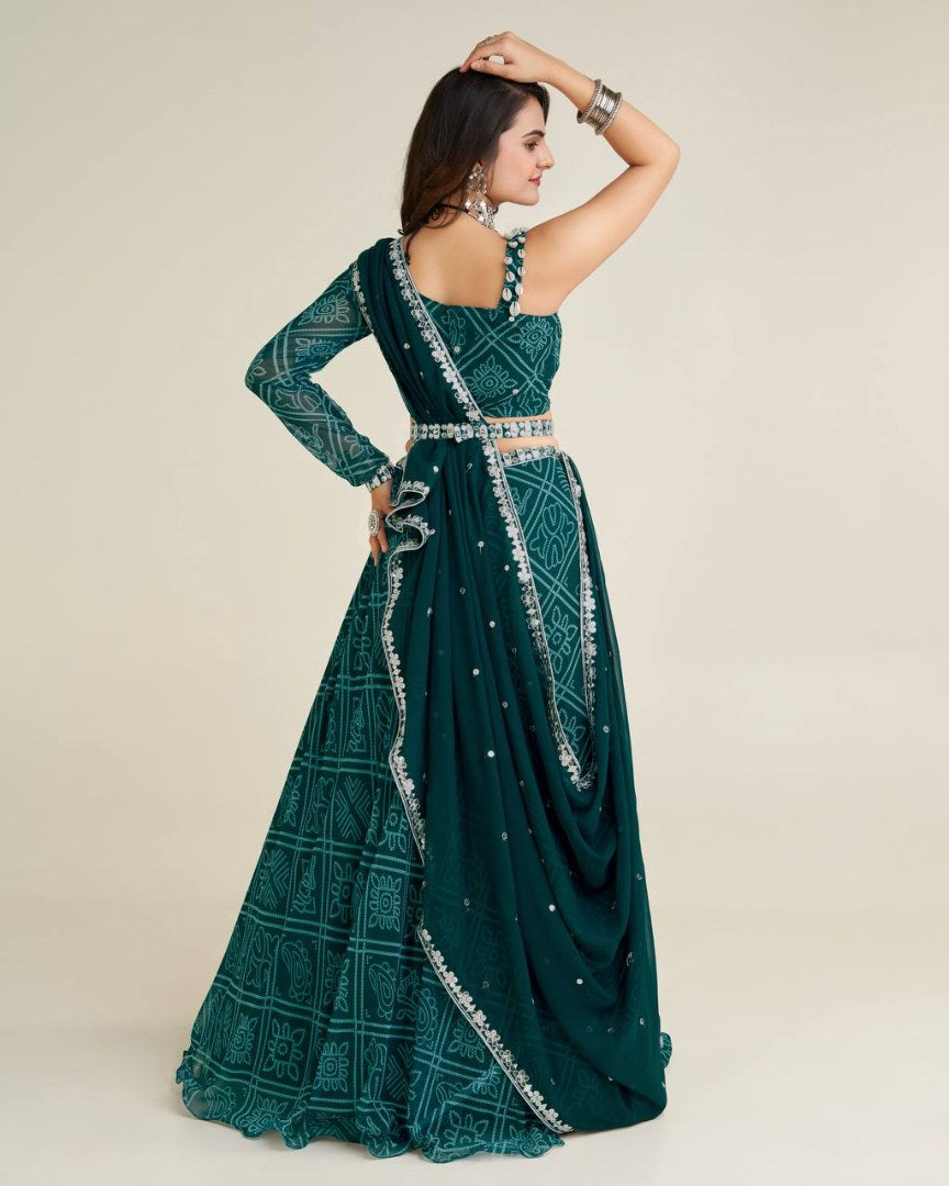 Green bandhni print navratri gujarati lehenga chaniya choli