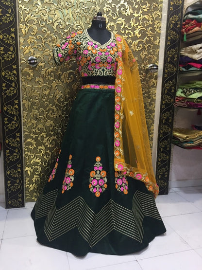 Green banglori silk embroidered wedding lehenga