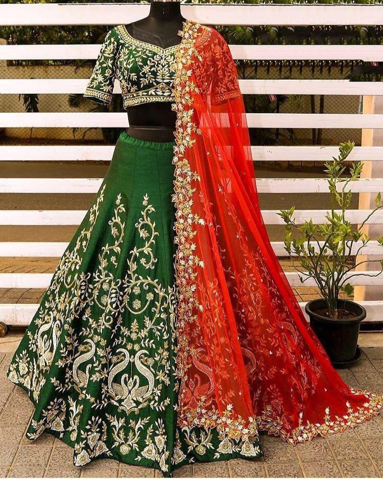 Green banglory heavy embroidered wedding lehenga choli