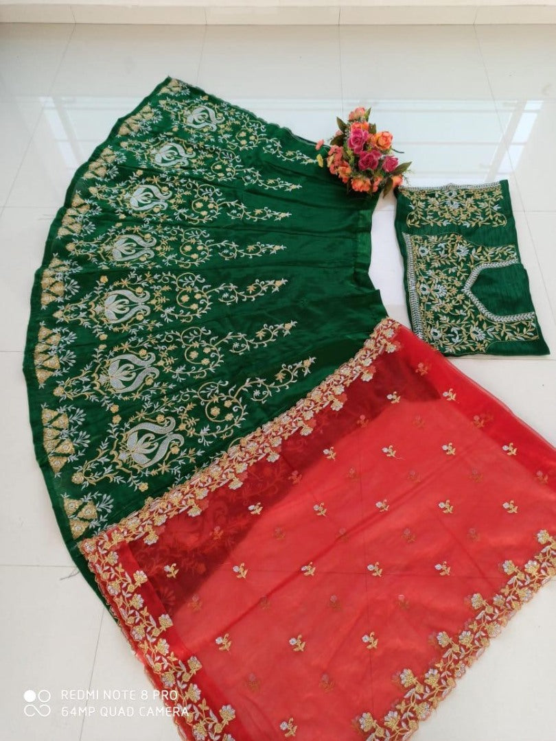 Green banglory heavy embroidered wedding lehenga choli