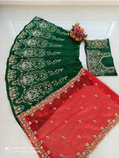 Green banglory heavy embroidered wedding lehenga choli
