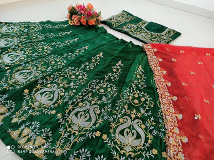 Green banglory heavy embroidered wedding lehenga choli