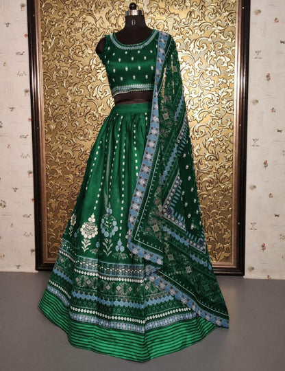 Green banglory satin printed lehenga choli