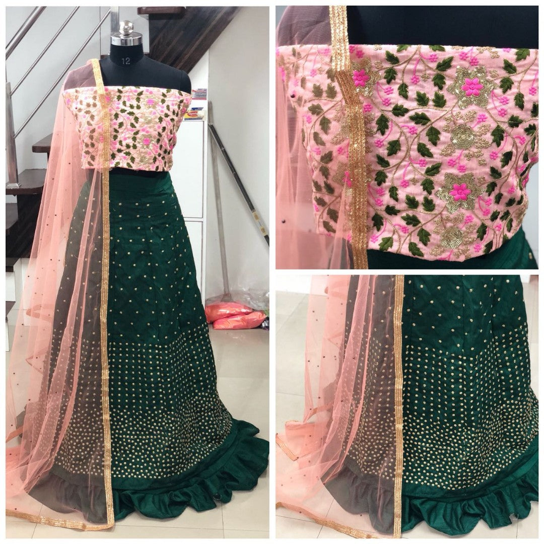 green banglory silk embroidered ceremonial lehenga