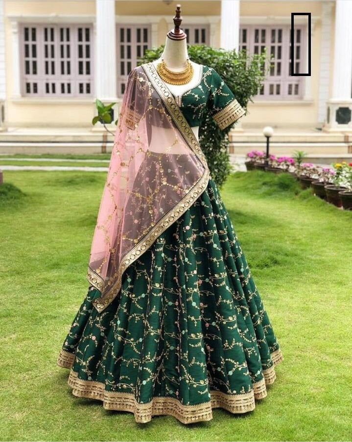 Green banglory silk embroidered wedding lehenga choli