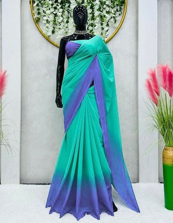 Green blue georgette printed saree