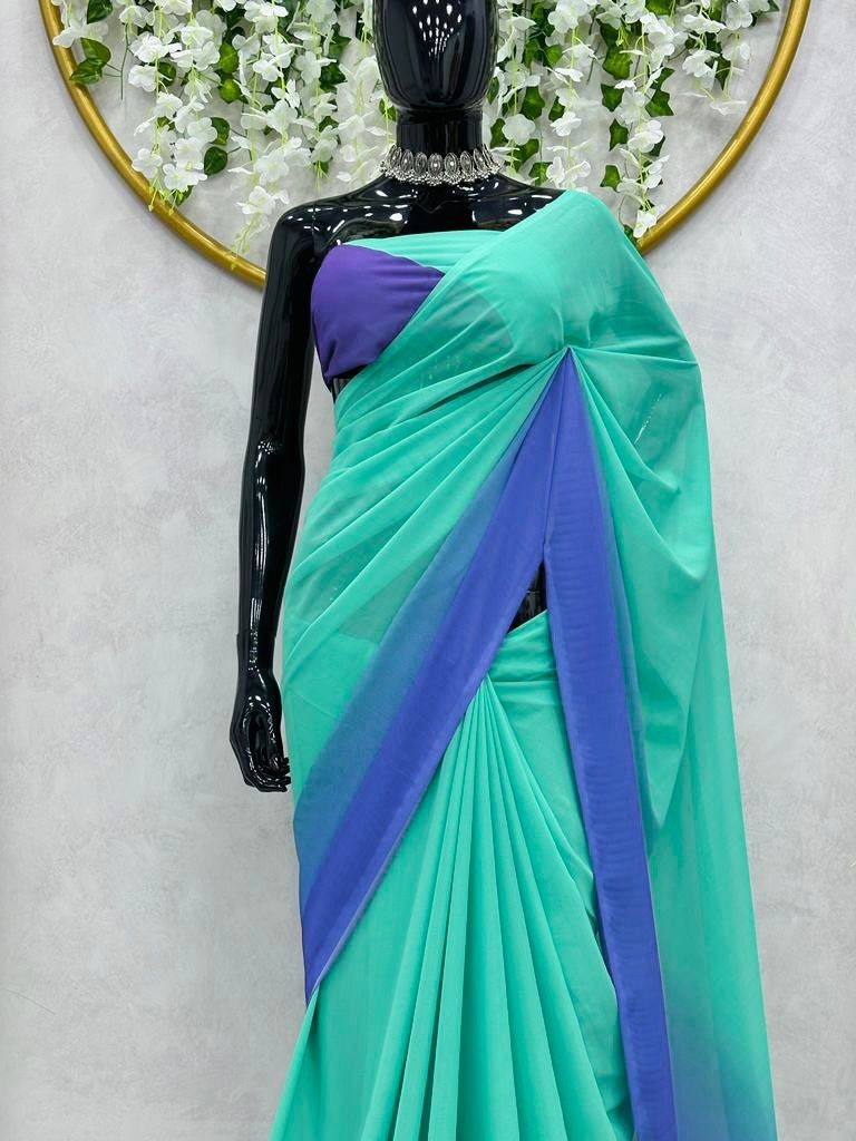 Green blue georgette printed saree