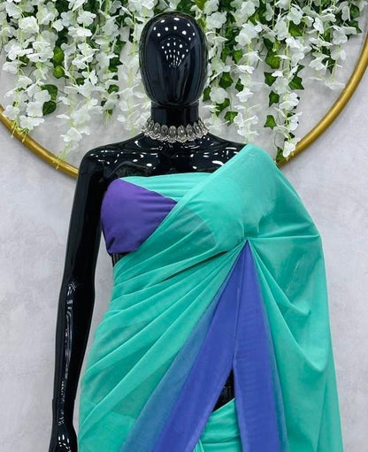 Green blue georgette printed saree