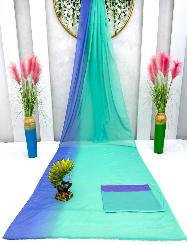 Green blue georgette printed saree