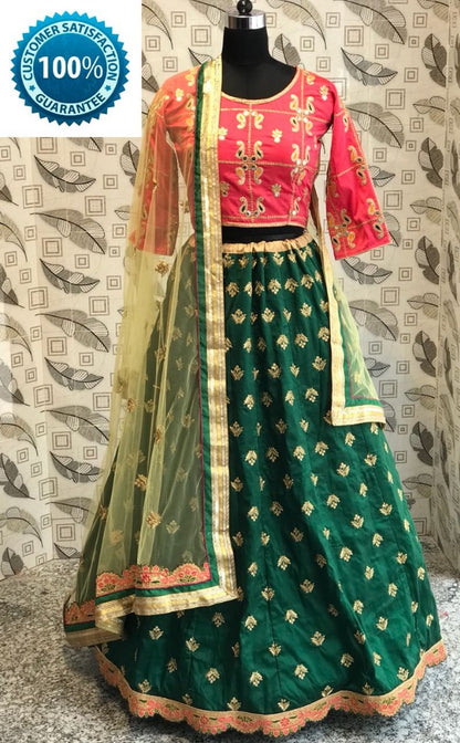 green bride banarasi silk embroidered festival lehenga