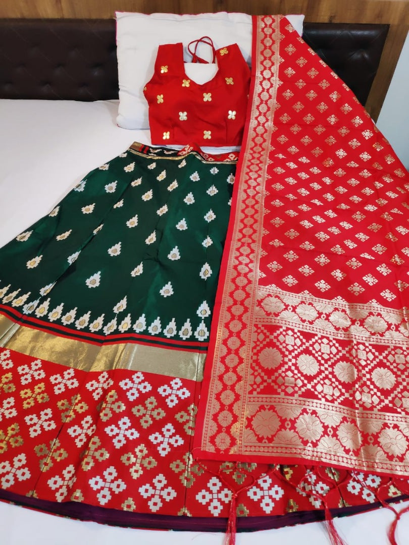 Green brocade silk lehenga with banarasi dupatta