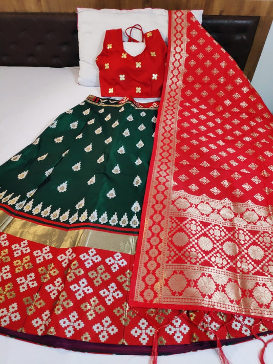 Green brocade silk lehenga with banarasi dupatta