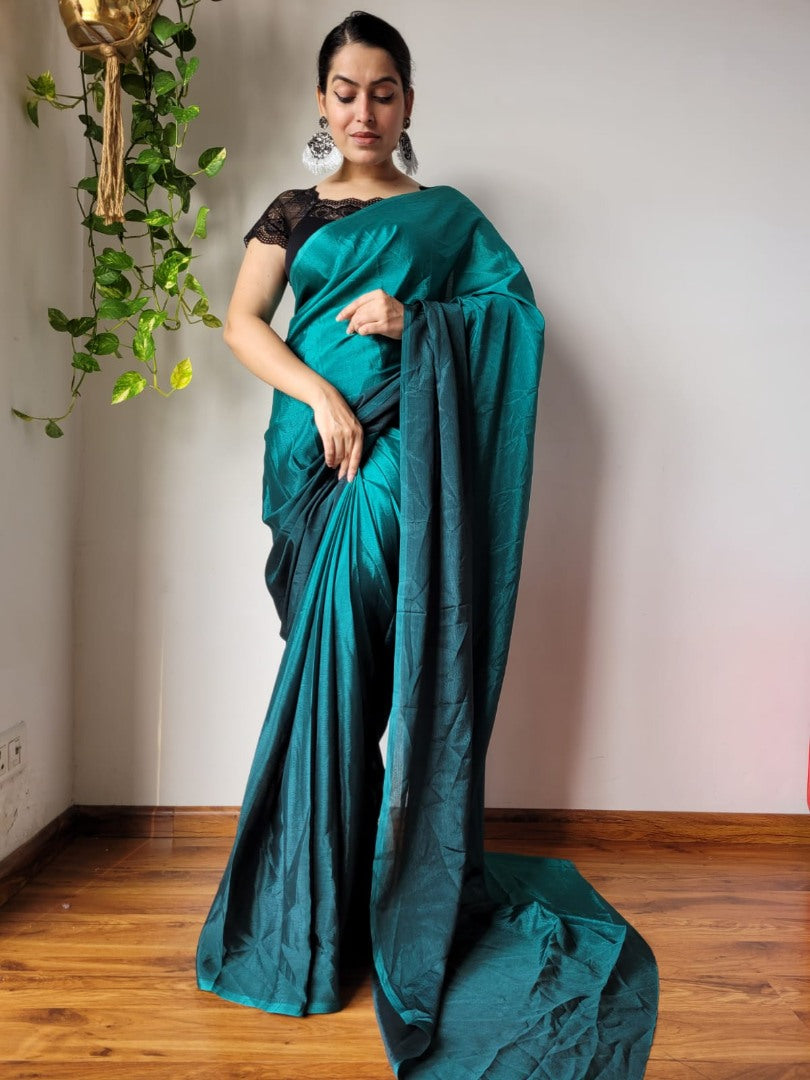 Green chinon silk ready to wear one minute partywear saree