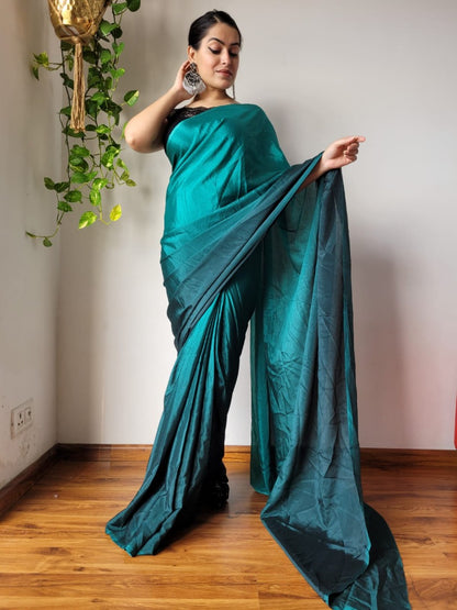 Green chinon silk ready to wear one minute partywear saree