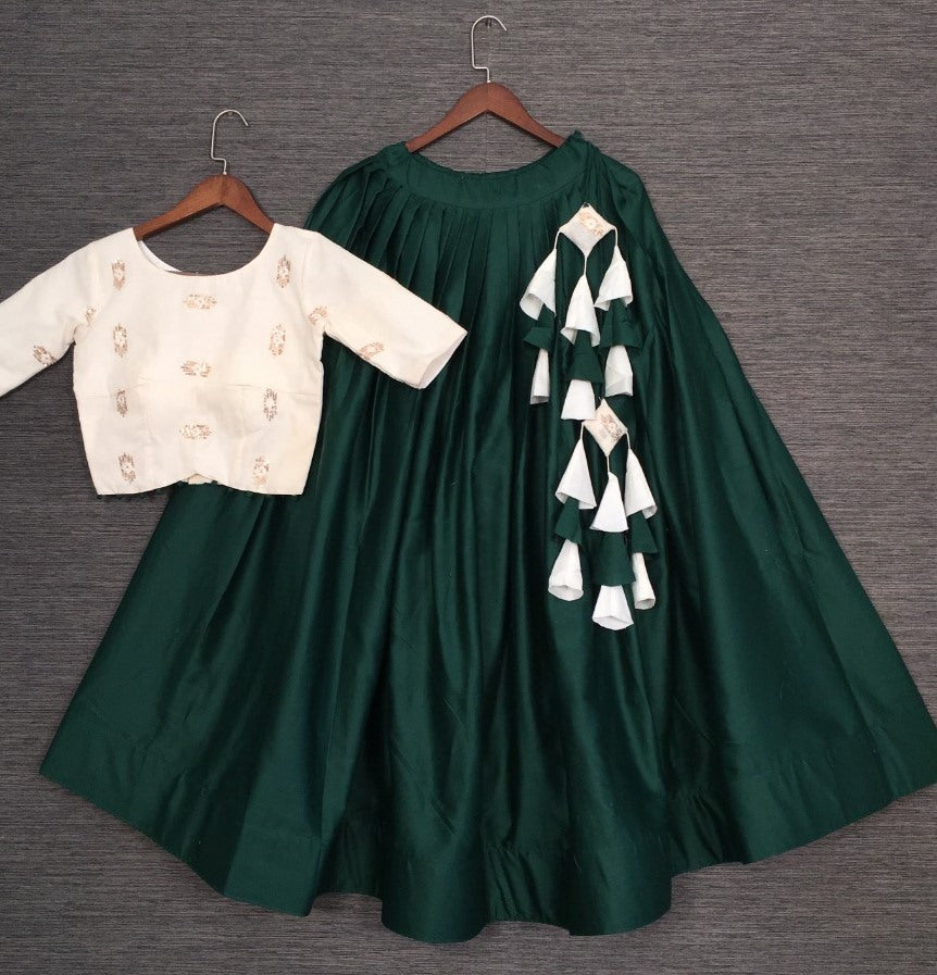 Green cotton crop top lehenga