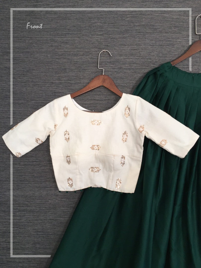 Green cotton crop top lehenga