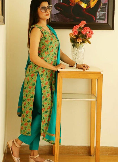 Green cotton digital printed salwar suit