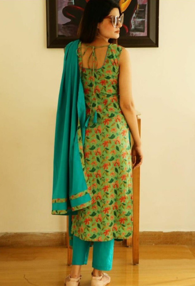 Green cotton digital printed salwar suit