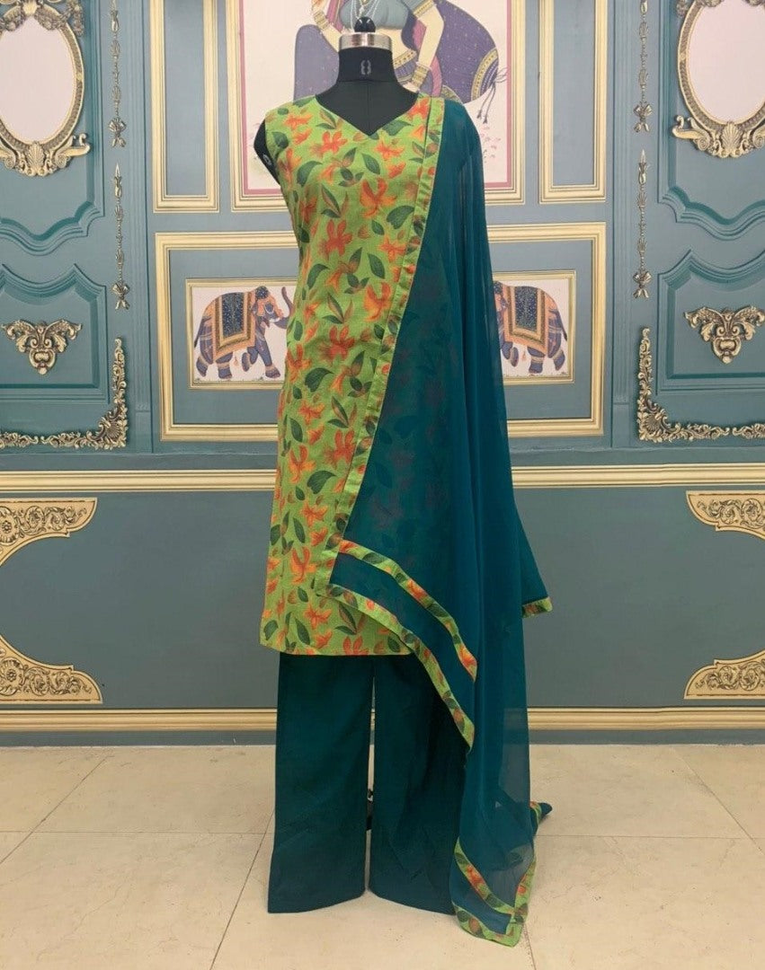 Green cotton digital printed salwar suit