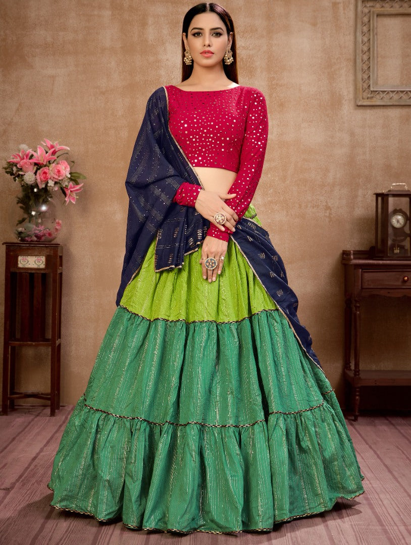 Green cotton sequence work party wear lehenga choli