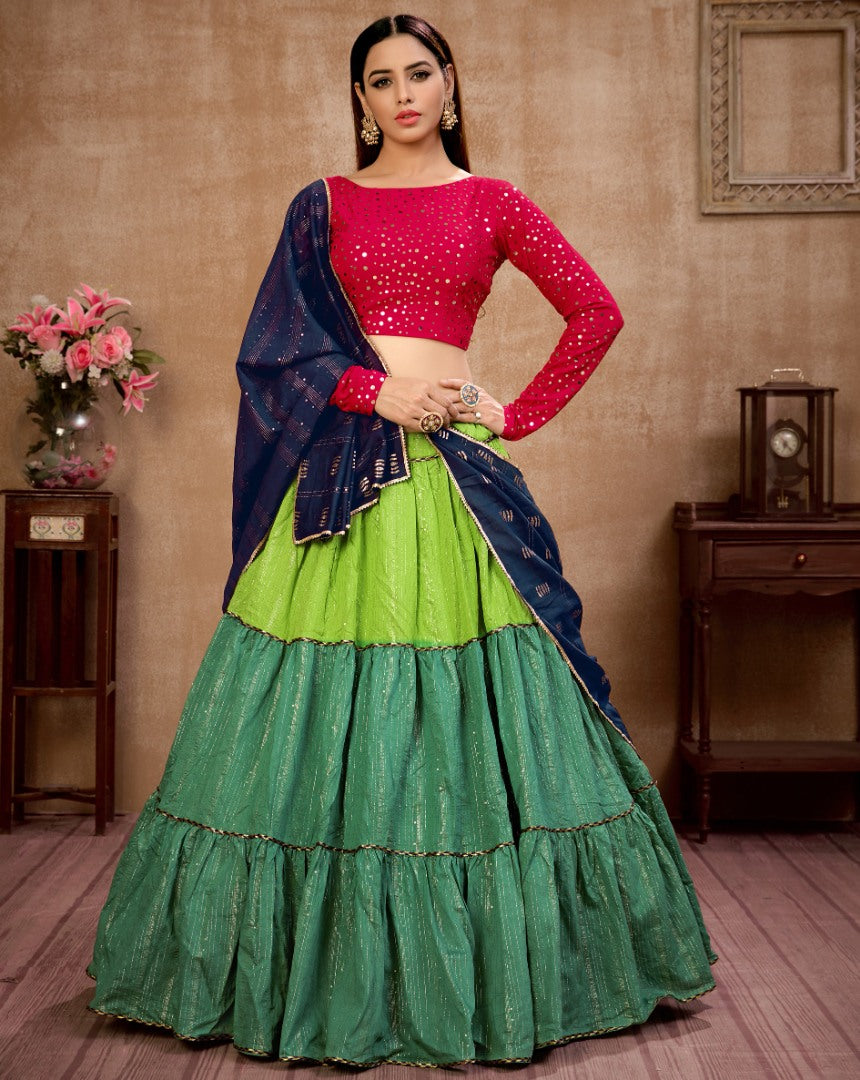 Green cotton sequence work party wear lehenga choli