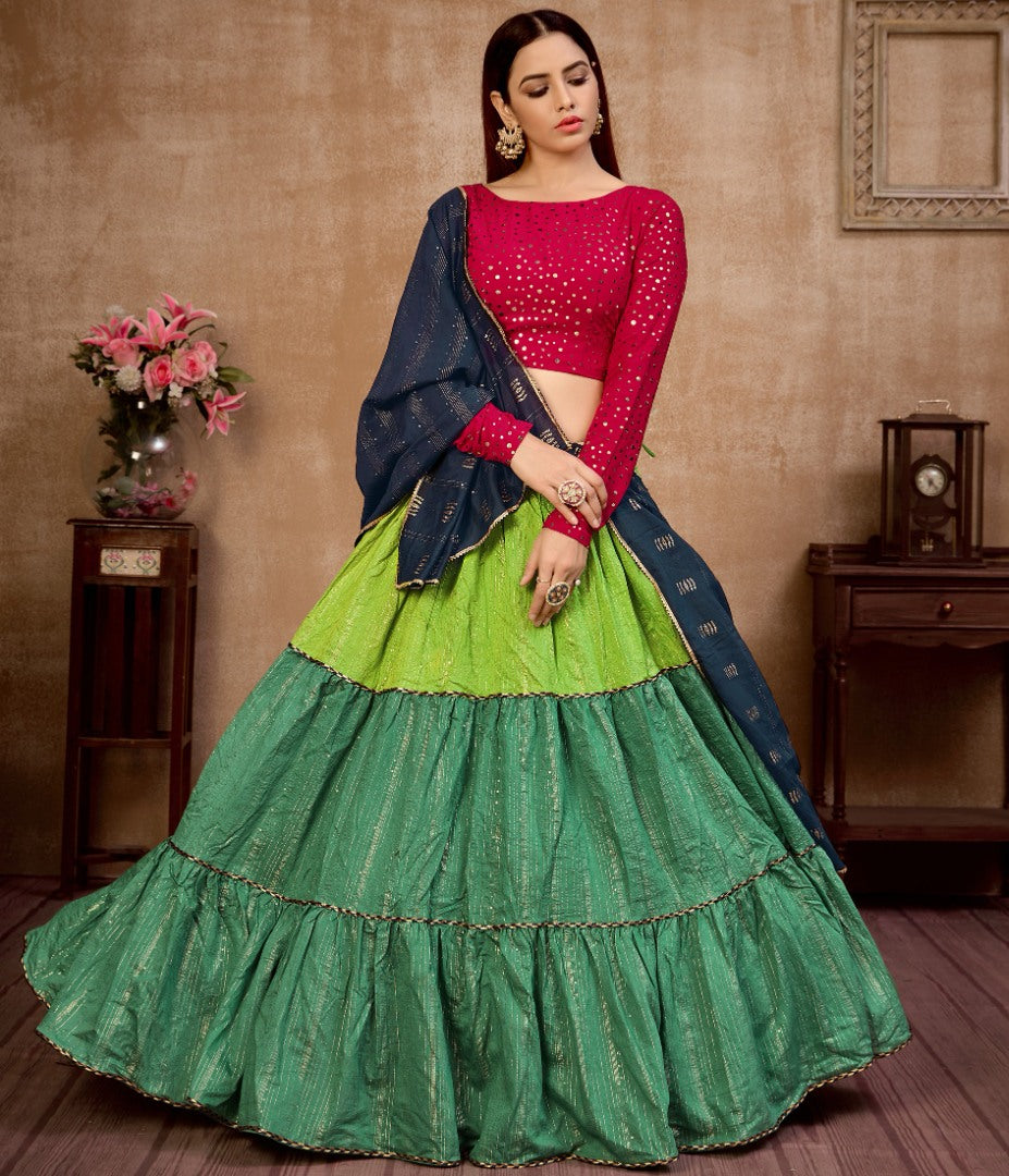 Green cotton sequence work party wear lehenga choli