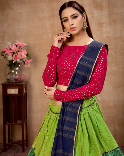 Green cotton sequence work party wear lehenga choli