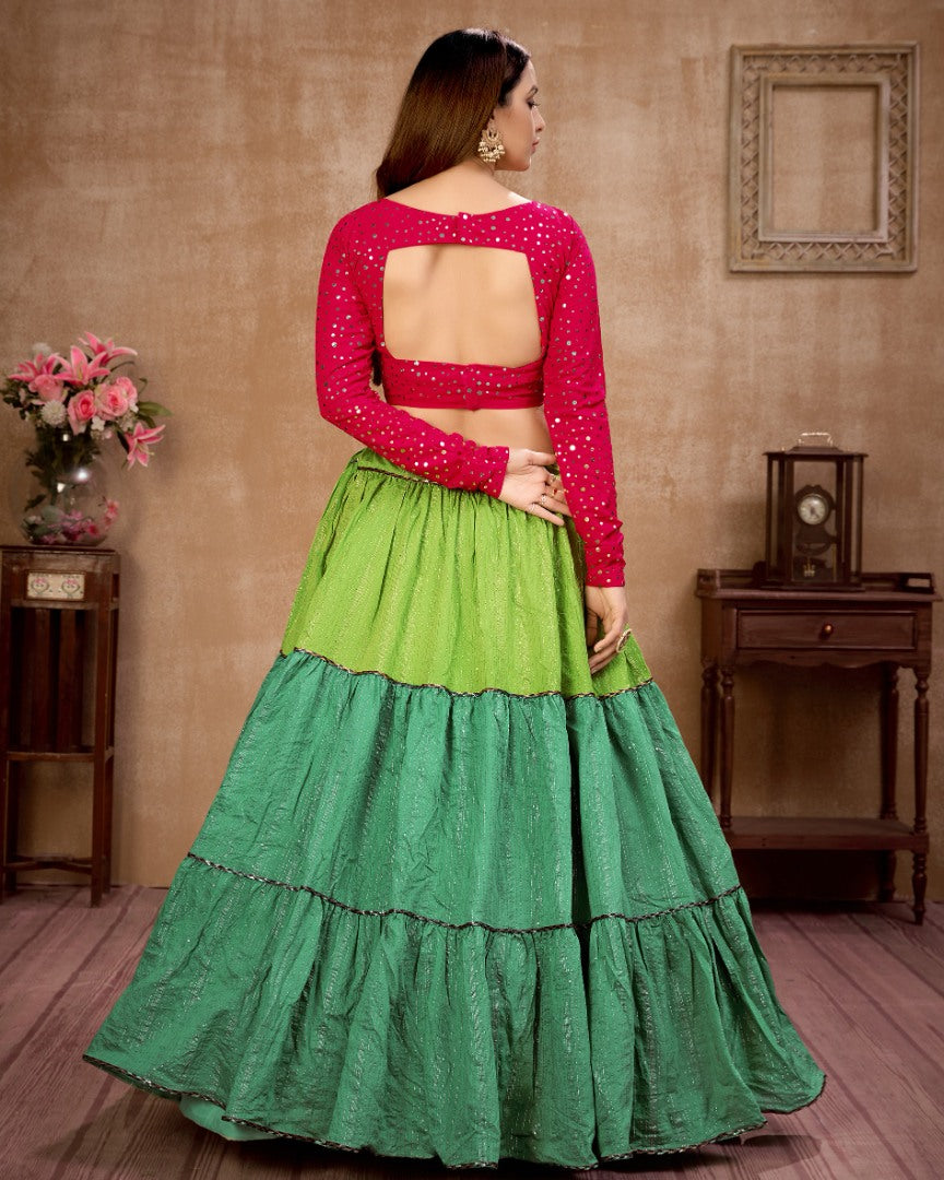 Green cotton sequence work party wear lehenga choli