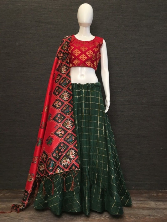 Green cotton woven chex lehenga choli