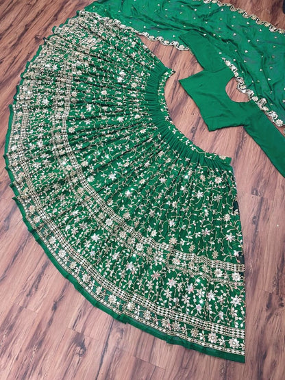 Green georgette big sequence work wedding lehenga choli
