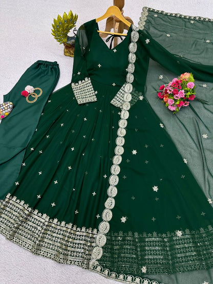 Green georgette designer anarkali suit for wedding