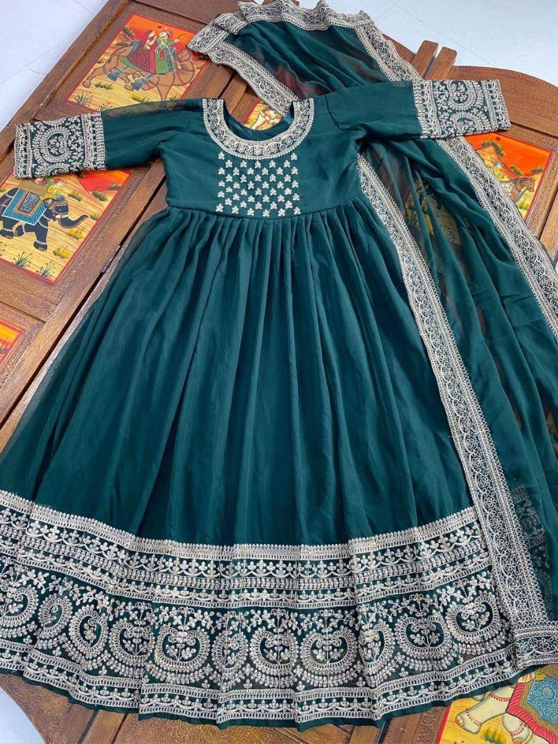 Green georgette embroidered anarkali suit