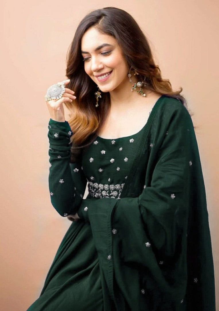 Green georgette embroidered anarkali suit