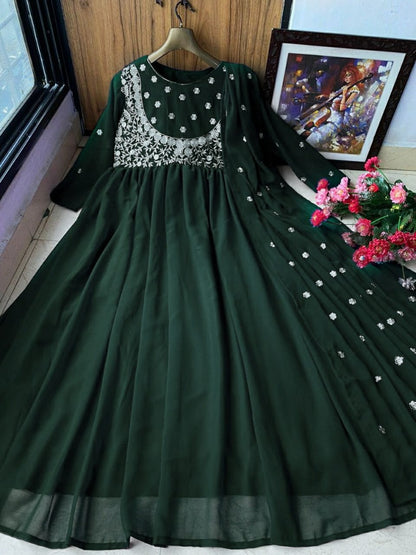 Green georgette embroidered anarkali suit
